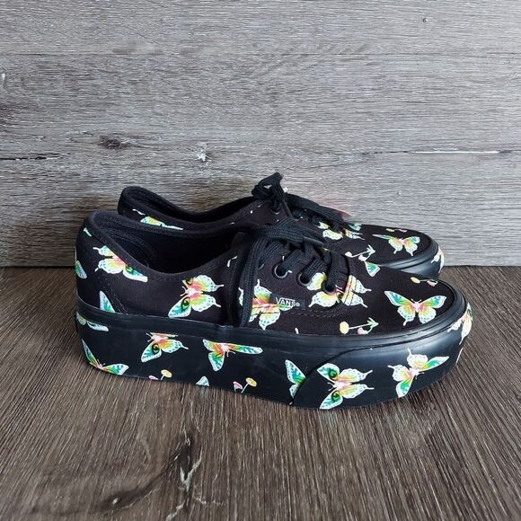 VANS Authentic GLOW IN THE DARK Stacked Morph Blackout Butterfly Shoe Womens 7 - Picture 1 of 9